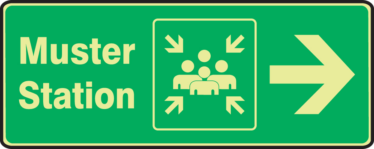 MUSTER STATION W/SYMBOL, RIGHT ARROW