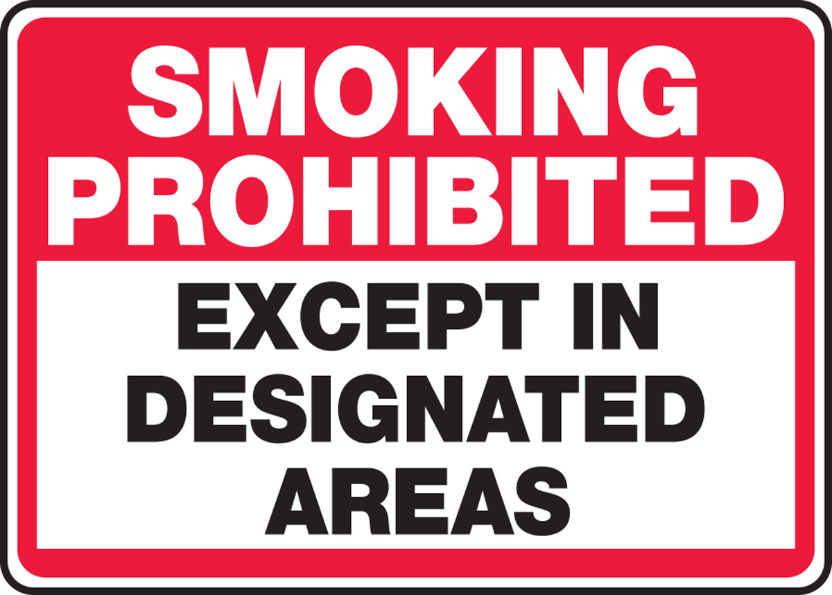 SMOKING PROHIBITED EXCEPT IN DESIGNATED AREAS