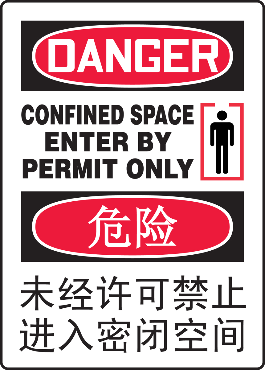 DANGER CONFINED SPACE ENTER BY PERMIT ONLY (W/GRAPHIC)