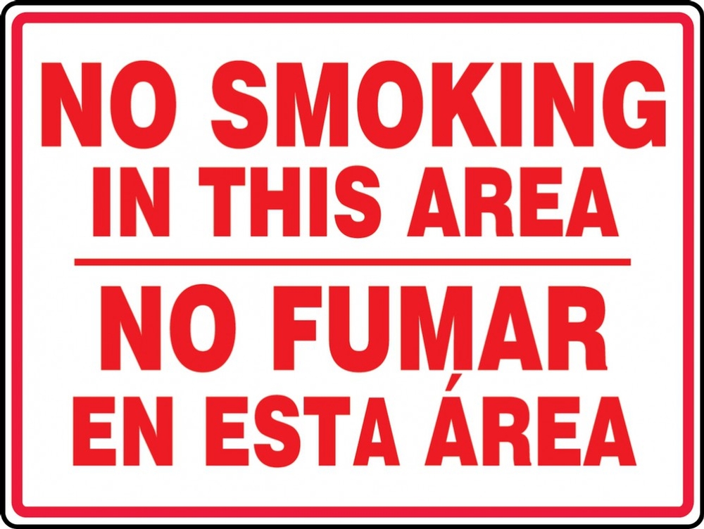 Bilingual Contractor Preferred Safety Sign: No Smoking In This Area