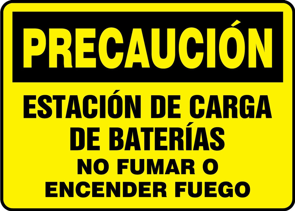 Safety Sign, Header: CAUTION, Legend: CAUTION BATTERY CHARGING STATION NO SMOKING OR OPEN FLAMES