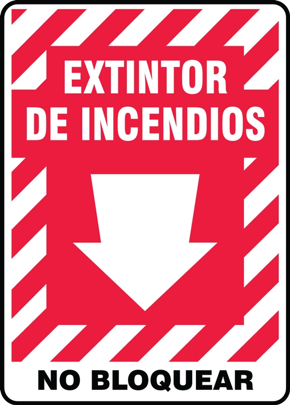 Safety Sign, Legend: FIRE EXTINGUISHER DO NOT BLOCK (W/GRAPHIC) (ARROW)