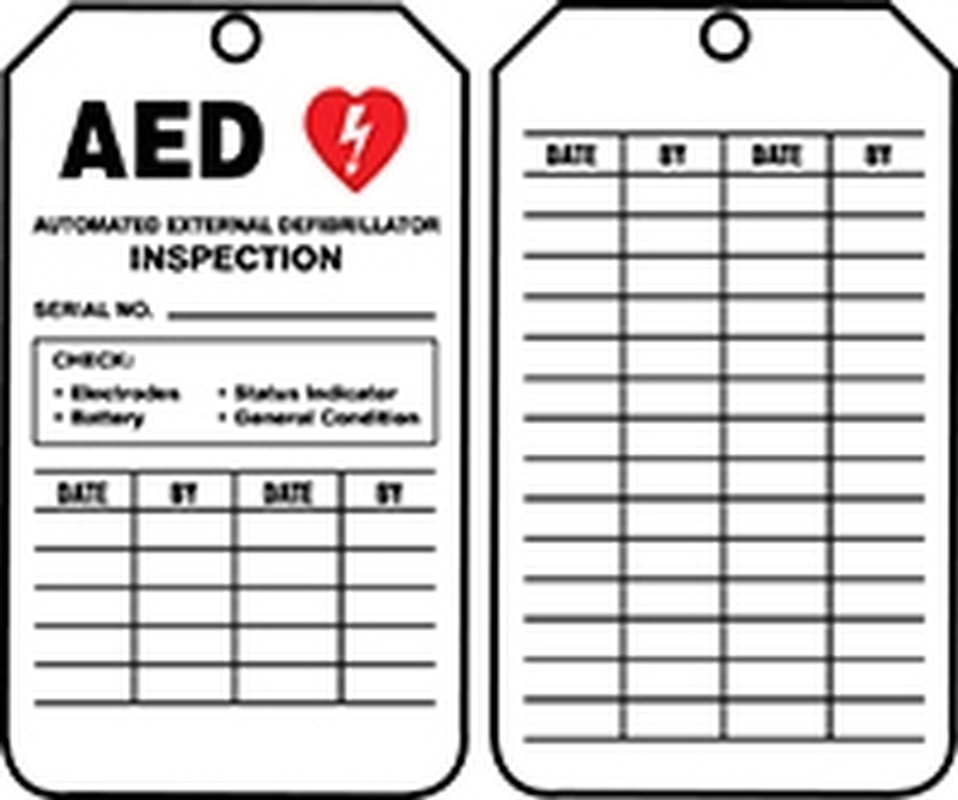 Safety Tag, Legend: AED INSPECTION TAG