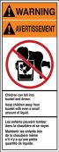 Bilingual ANSI Warning Safety Label: Children Can Fall Into Bucket And Drown