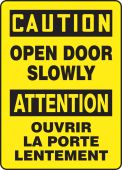 Bilingual OSHA Caution Safety Sign: Open Door Slowly