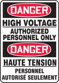 Bilingual OSHA Danger Safety Sign: High Voltage - Authorized Personnel Only