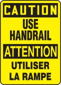 French Bilingual OSHA Caution Safety Sign: Use Handrail