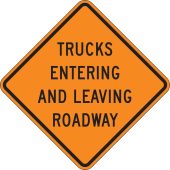 Roll-Up Construction Sign: Trucks Entering And Leaving Roadway