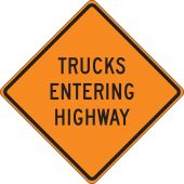Roll-Up Construction Sign: Trucks Entering Highway