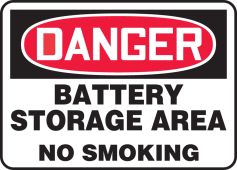 OSHA Danger Safety Sign: Battery Storage Area No Smoking
