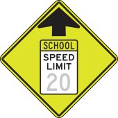 Fluorescent Yellow-Green Sign: Reduced School Speed Limit Ahead