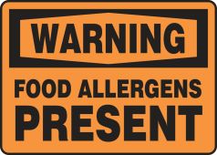 OSHA Warning Safety Sign: Food Allergens Present