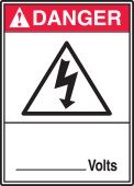 Custom ANSI Danger Safety Label: Volts Graphic