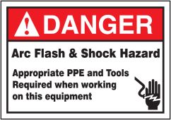 ANSI Warning Safety Label: Arc Flash & Shock Hazard - Appropriate PPE And Tools Required When Working On This Equipment
