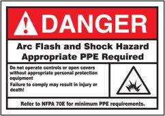 ANSI Danger Safety Label: Arc Flash And Shock Hazard - Appropriate PPE Required