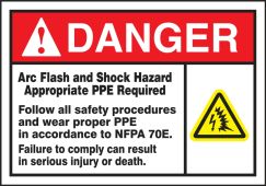 ANSI Danger Arc Flash Safety Label: Arc Flash And Shock Hazard (Symbols)