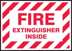 Fire Extinguisher Label: Fire Extinguisher Inside (Striped Red On White)