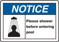 ANSI Notice Safety Sign: Please Shower Before Entering Pool