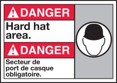 Bilingual ANSI Danger Safety Sign: Hard Hat Area