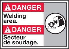 Bilingual ANSI Danger Safety Sign: Welding Area