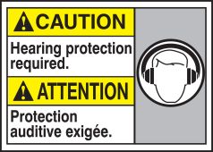 Bilingual ANSI Caution Safety Sign: Hearing Protection Required