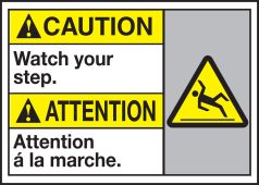 Bilingual ANSI Caution Safety Sign: Watch Your Step