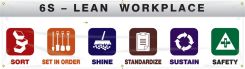 Safety Banners: 6S Lean Workplace - Sort - Set In Order - Shine - Standardize - Sustain - Safety