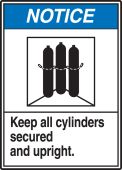 ANSI Notice Safety Sign: Keep All Cylinders Secured And Upright.
