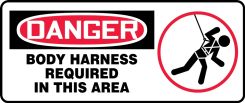 OSHA Fall Arrest Safety Sign with Graphic: Body Harness Required In This Area