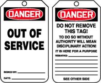 OSHA Danger Safety Tag: Out Of Service