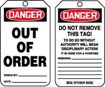 OSHA Danger Safety Tag: Out Of Order