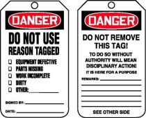 OSHA Danger Safety Label: Do Not Use - Reason Tagged
