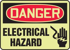 Lumi-Glow™ OSHA Danger Safety Sign: Electrical Hazard With Graphic
