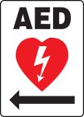 Safety Sign: AED (Automated External Defibrillator Left Arrow)