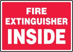 Safety Sign: Fire Extinguisher Inside (Red Background)