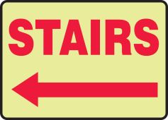 Glow-In-The-Dark Safety Sign: Stairs (Left Arrow)