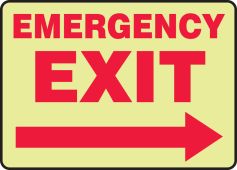 Glow-In-The-Dark Safety Sign: Emergency Exit (Right Arrow)