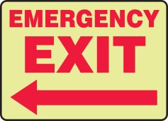 Glow-In-The-Dark Safety Sign: Emergency Exit (Left Arrow)