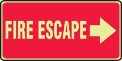 Glow-In-The-Dark Safety Sign: Fire Escape (Red Background - Right Arrow)