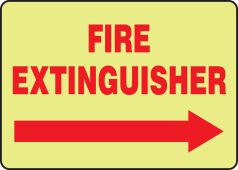 Glow-In-The-Dark Safety Sign: Fire Extinguisher (Right Arrow)