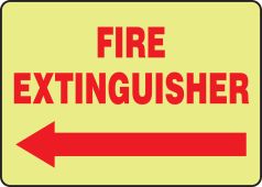 Glow-In-The-Dark Safety Sign: Fire Extinguisher (left arrow)