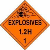DOT Placard: Hazard Class 1 - Explosives & Blasting Agents (1.2H)