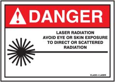 ANSI Danger Safety Sign: Laser Radiation - Avoid Eye Or Skin Exposure To Direct Or Scattered Radiation