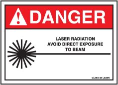 ANSI Danger Safety Sign: Laser Radiation - Avoid Direct Exposure To Beam