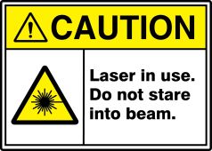 ANSI ISO Caution Safety Sign: Laser In Use - Do Not Stare Into Beam.
