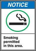 ANSI Notice Safety Sign: Smoking Permitted In This Area