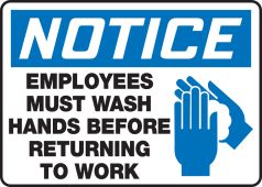 OSHA Notice Safety Sign: Employees Must Wash Hands Before Returning To Work