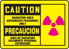 Bilingual OSHA Caution safety Sign: Radiation Area - Authorized Personnel Only