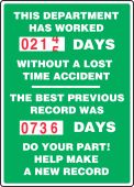 Turn-A-Day Scoreboards: This Department Has Worked _ Days Without A Lost Time Accident - The Previous Best Record Was _ Days - Do Your Part
