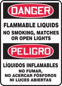 Bilingual OSHA Danger Safety Sign: Flammable Liquids - No Smoking, Matches Or Open Lights
